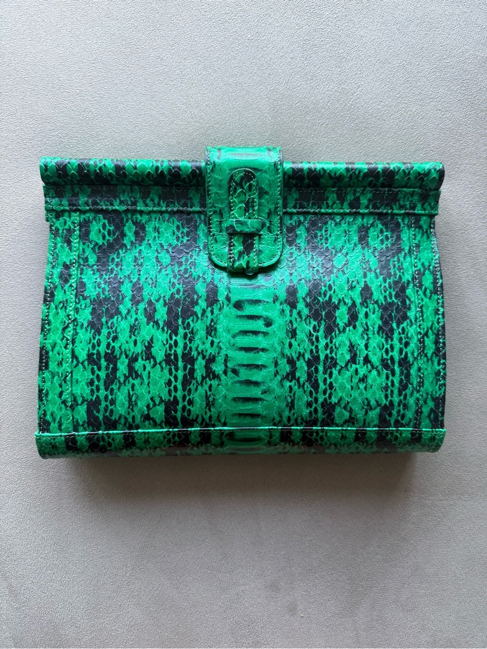 Emerald Green Snakeskin-Print Foldover Clutch